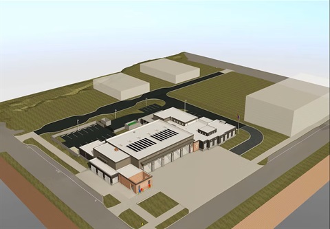 Rendering of the firehouse in progress